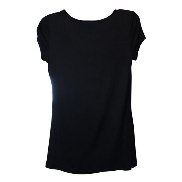 WHBM Beaded Top Shirt Size Small Stretchy Shiny Bling Art to Wear Black Silver - Picture 2 of 8